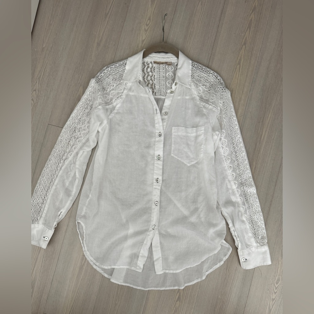 Anthropology Holding Horses Lace Long Sleeve Cotton Blend Shirt Size S - Picture 16 of 16